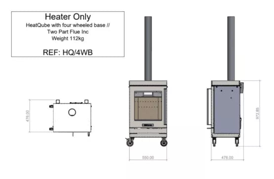 HeatQube Heater Only with 4 Wheel Base - Camden Fires