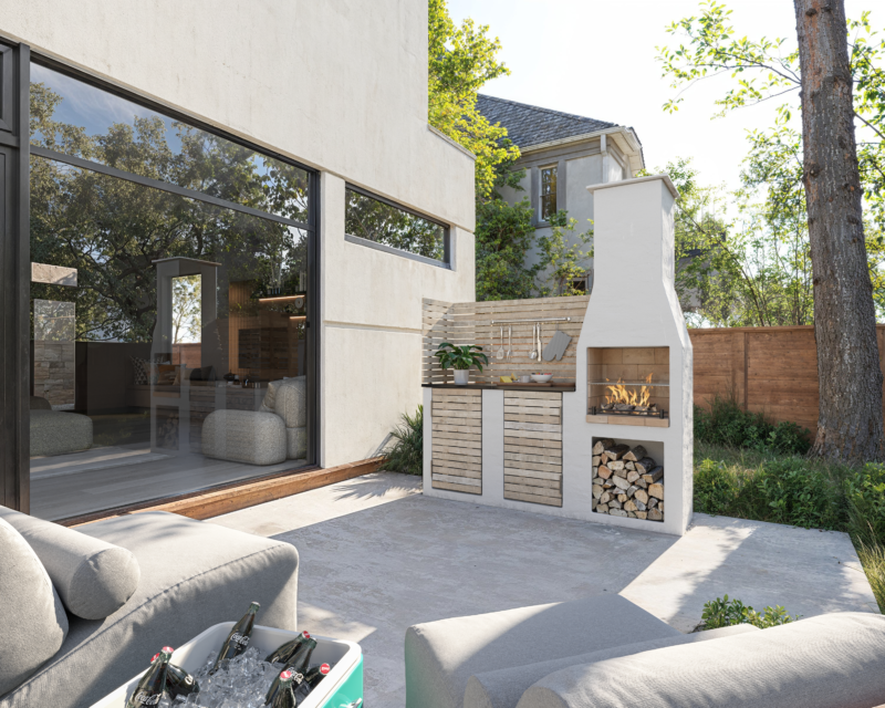 The Hale Outdoor Fireplace Kitchen Package
