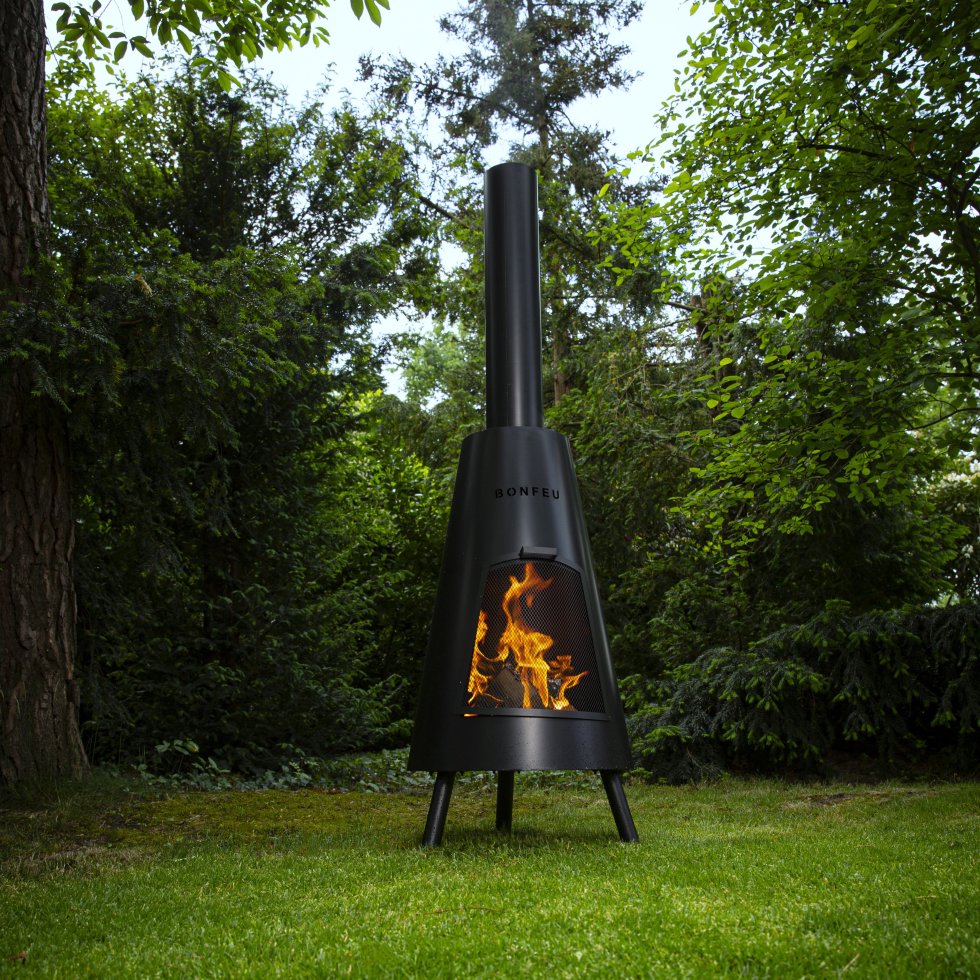BonFeu BonPyra black steel outdoor fireplace patio heating