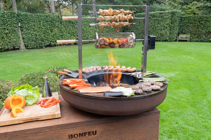 round plancha BBQ fire pit wood burning garden cooking