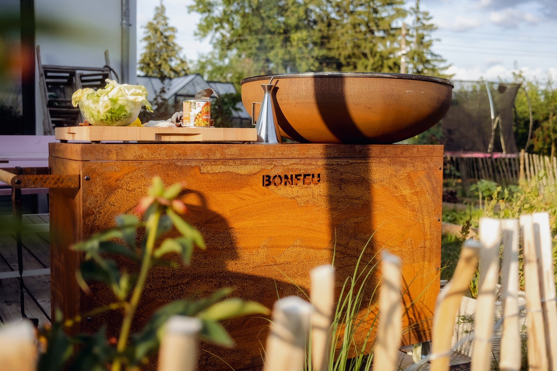 outdoor plancha grill fire pit modern garden setup