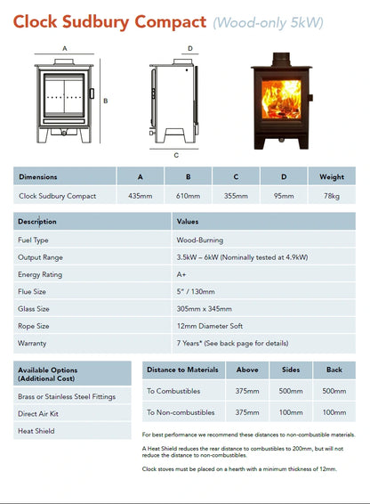 Clock Sudbury Compact Wood Fuel Stove