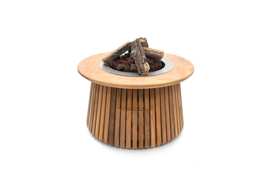 Happy Cocooning Lagune Round 60 teak fire pit table gas heater