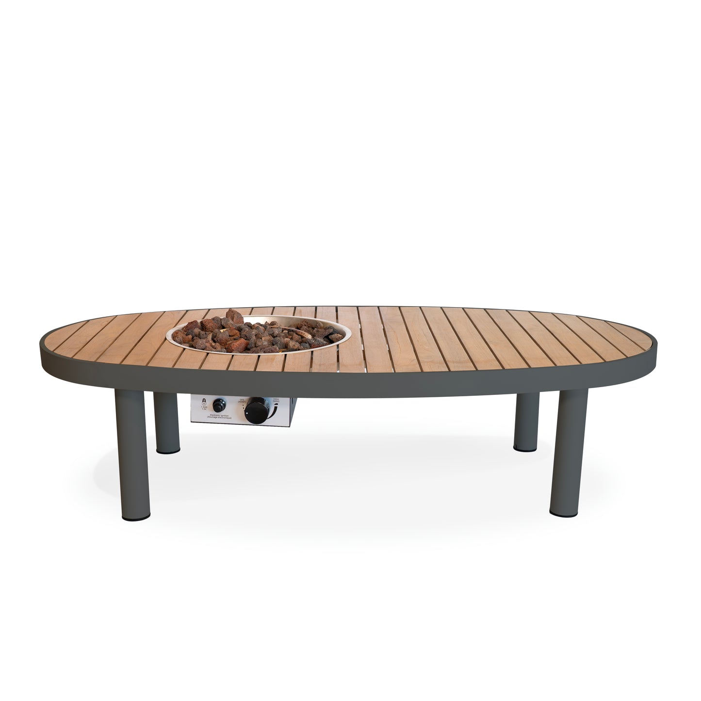 Riviera 140 outdoor fire pit table aluminium teak