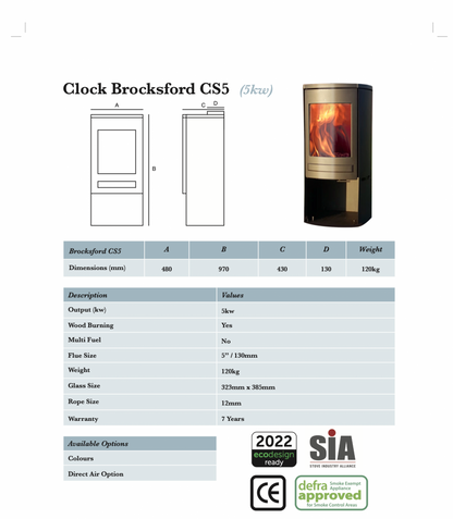 Clock Brocksford CS5 Wood Fuel Stove