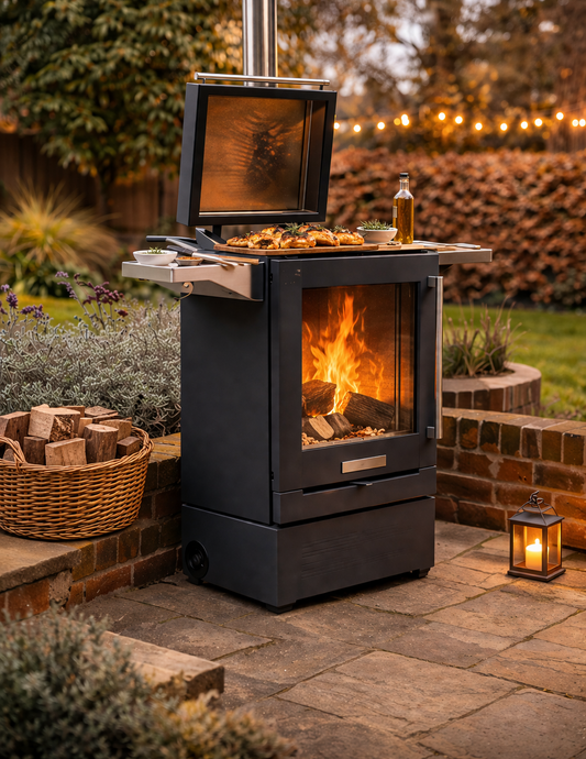BBQube with 2 wheel base outdoor BBQ heater unit