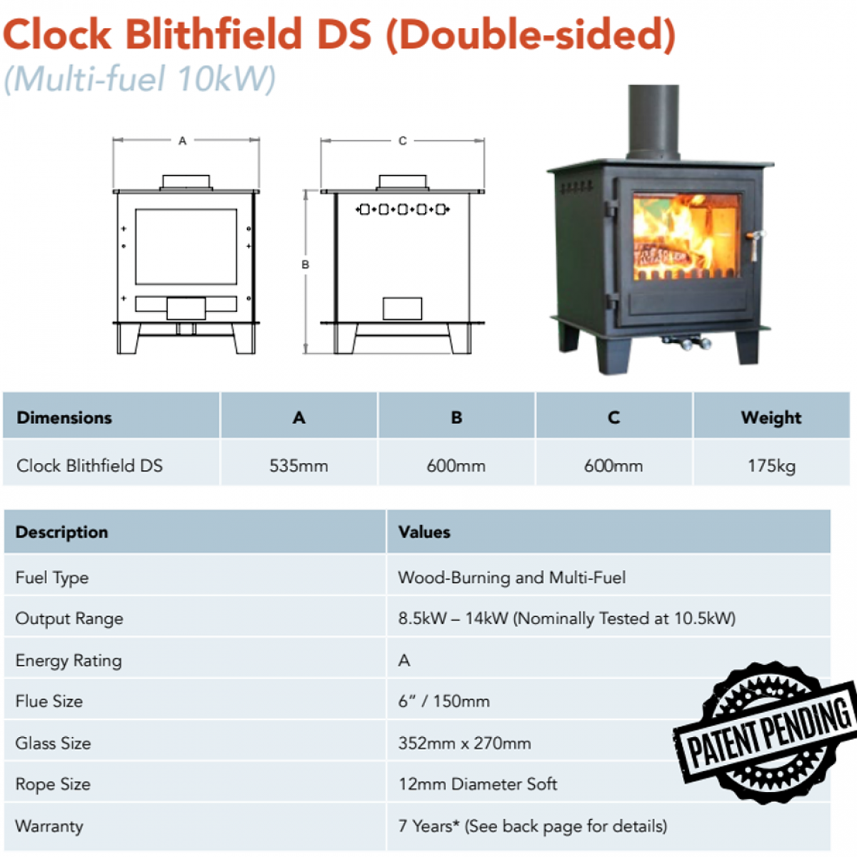 Clock Blithfield Double Sided Stove Multifuel