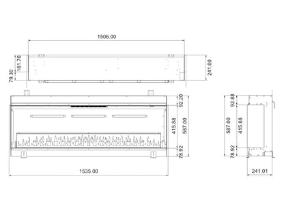 Evonic Slimline 1500 Built In The Wall Media Wall Electric Fire